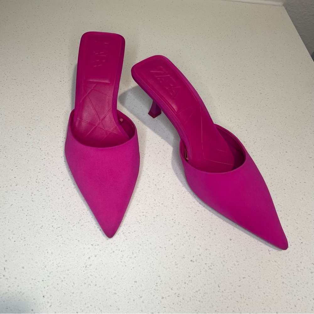 Zara Satin Mule with Kitten Heel in Fuchsia